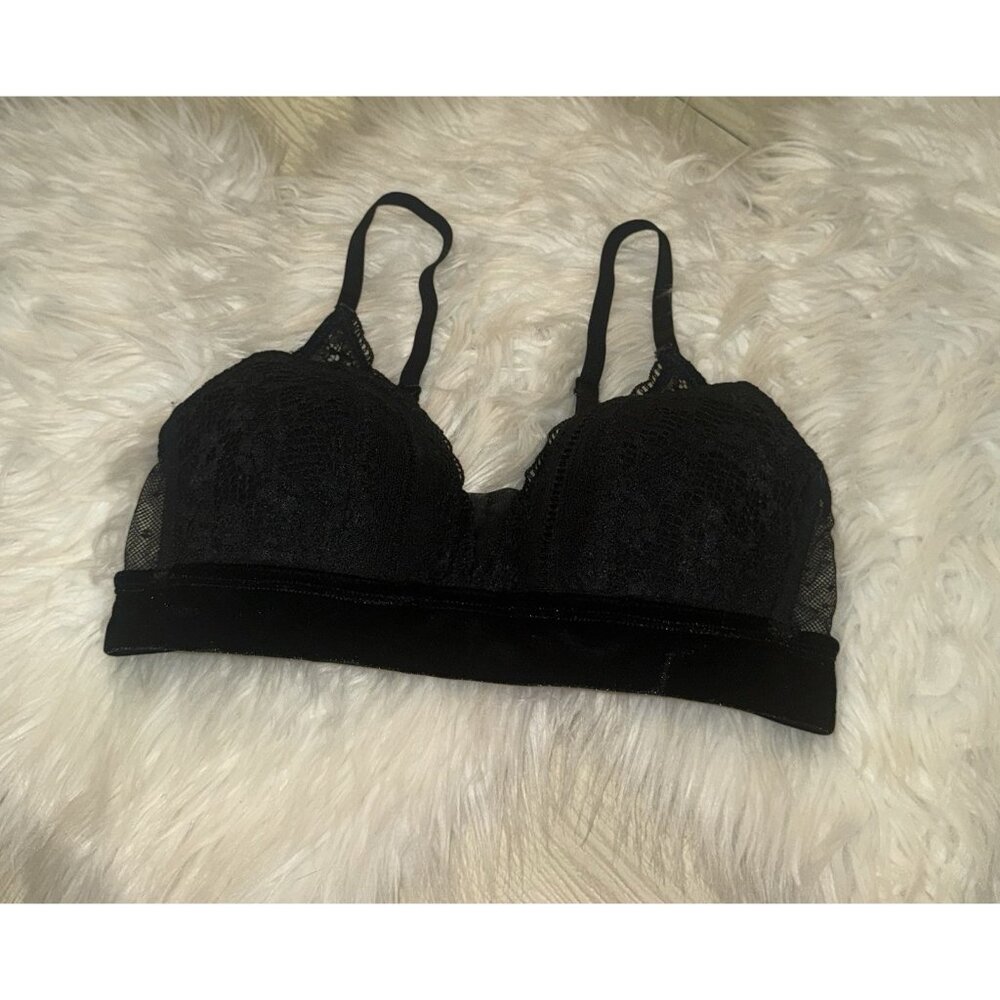 Auden Lightly Lined Bralette Bra Lace Velvet Wire Free Womens M Medium Black
